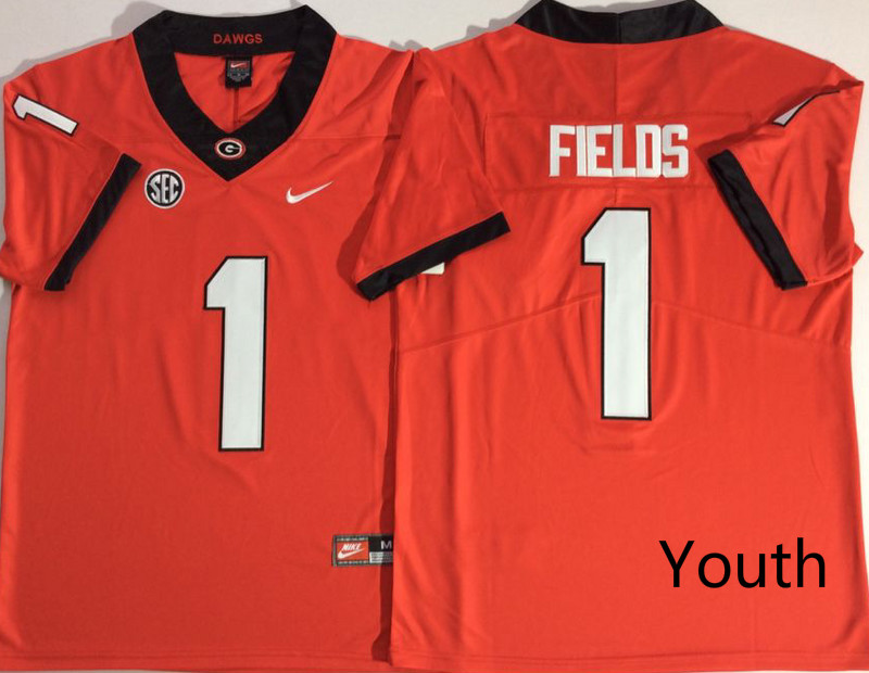 Youth Georgia Bulldogs #1 Fields Red Nike NCAA Jerseys->ncaa teams->NCAA Jersey